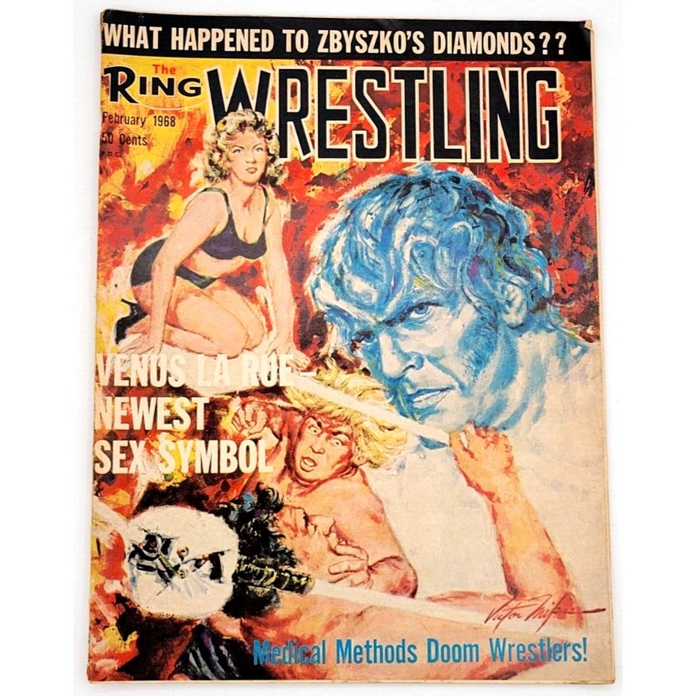 THE RING WRESTLING FEB 1968 VENUS LARUE THREE FIELD‎ BROTHERS GUILLOTINE GORDON